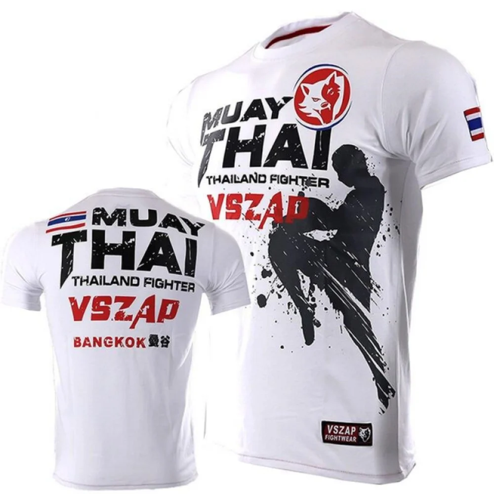Herren Muay Thai T-Shirt Laufen Fitness Sport Kurzarm Outdoor Boxen Wrestling Trainingsanzüge Sommer Atmungsaktiv Schnell Trocknend Tops Image