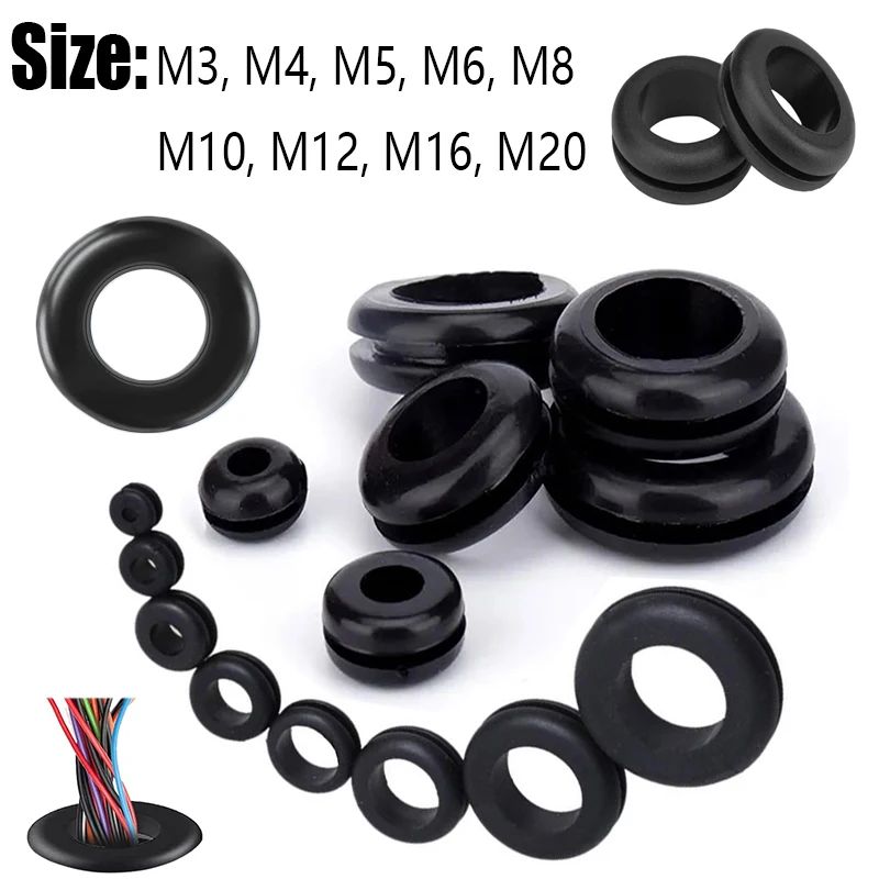 50/100 Stück dicke Gummidichtung, Öldichtungstülle, Dichtung zum Schutz von Drahtkabellochschutz, Unterlegscheiben-Hardware M3-M20 Image