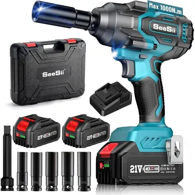 Seesii WH760 Cordless Impact Wrench 1000Nm(738ft-lbs) Brushless Electric Impact Gun High Torque Driver 1/2" for Car Truck Home