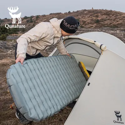 Qunature Lightweight Outdoor Camping Inflatable Mattress Sleeping Pad Hiking Picnic Pad Portable Fold Travel Sleeping Mattress