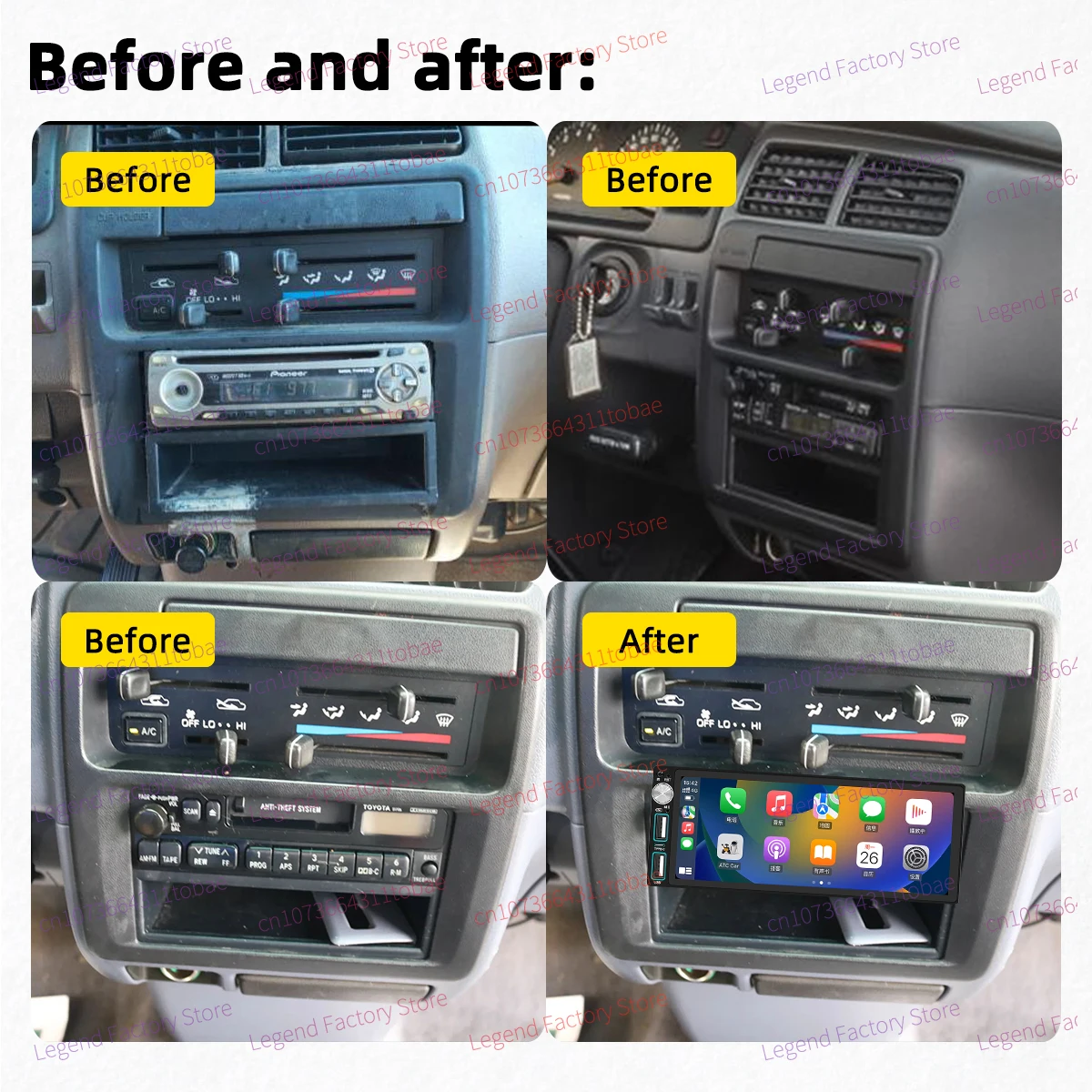 Carplay 1 Din Radio Android Auto Car Multimedia for Toyota T100 1995-1998 6.86" Screen Head Unit Autoradio GPS Navigation