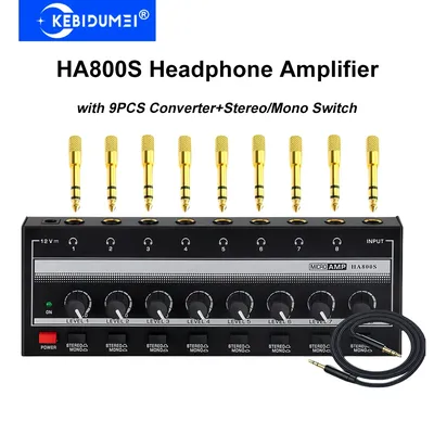 Headphone Amplifier 8 Channels Mini Amplifier with Stereo/Mono Switch Ultra-Compact Stereo Audio Amplifier Home Amplifier AMP