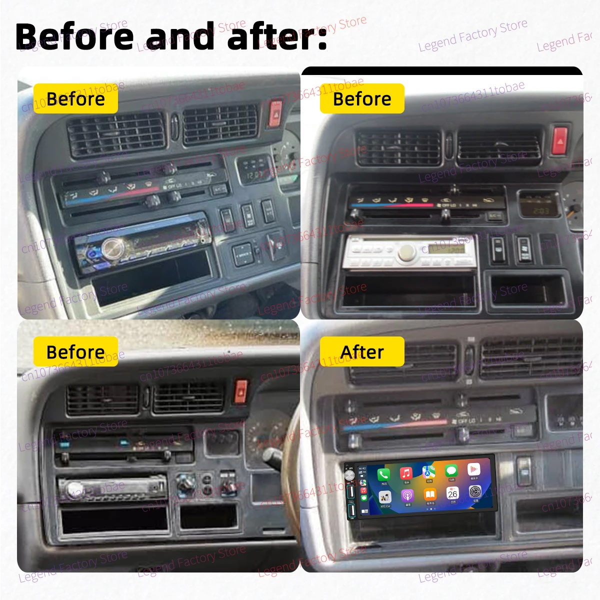 Carplay 1 Din Radio Android Auto Car Multimedia for Toyota Hiace 1989-1995 6.86" Screen Head Unit Autoradio GPS Navigation