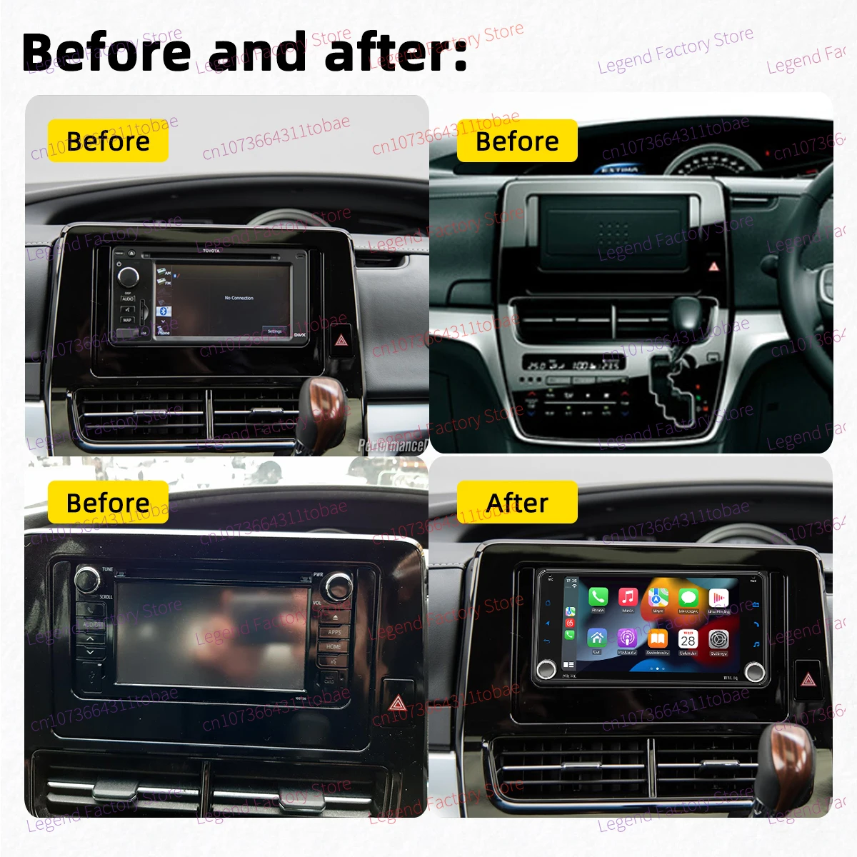 Wireless Carplay Android Auto Android Car Multimedia 2 Din Radio for Toyota Estima Tarago 2017-2019 GPS BT WIFI 7" Screen Stereo