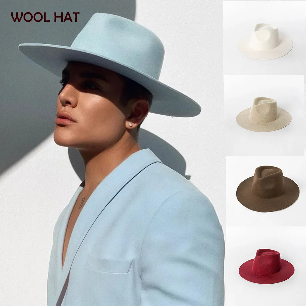 Cappello Fedora in lana 100% Donna Autunno Inverno Nuova moda Casual Corona Top Jazz Cappello a cilindro a tesa larga Cappello a bombetta caldo unisex