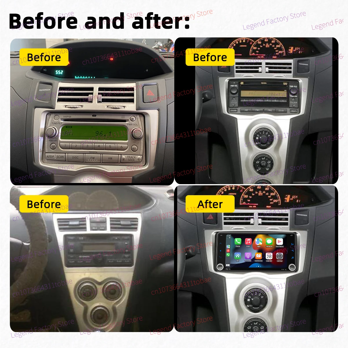 Wireless Carplay Android Car Multimedia 2Din Radio for Toyota Yaris 2 Vios Sedan Belta XP90 2006-2012 Head Unit 7" Screen Stereo