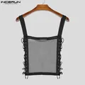 INCERUN Canotte da uomo Maglia Patchwork Coulisse Sexy Scava Fuori Vedere attraverso Gilet maschili Estate Streetwear Moda Crop Top S-5XL
