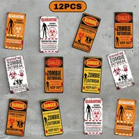 Zombie Themed Halloween Beware Cardboard Cutouts Signs Retro Tin Posters Halloween Signs Decor for Halloween Party Zombie Horror