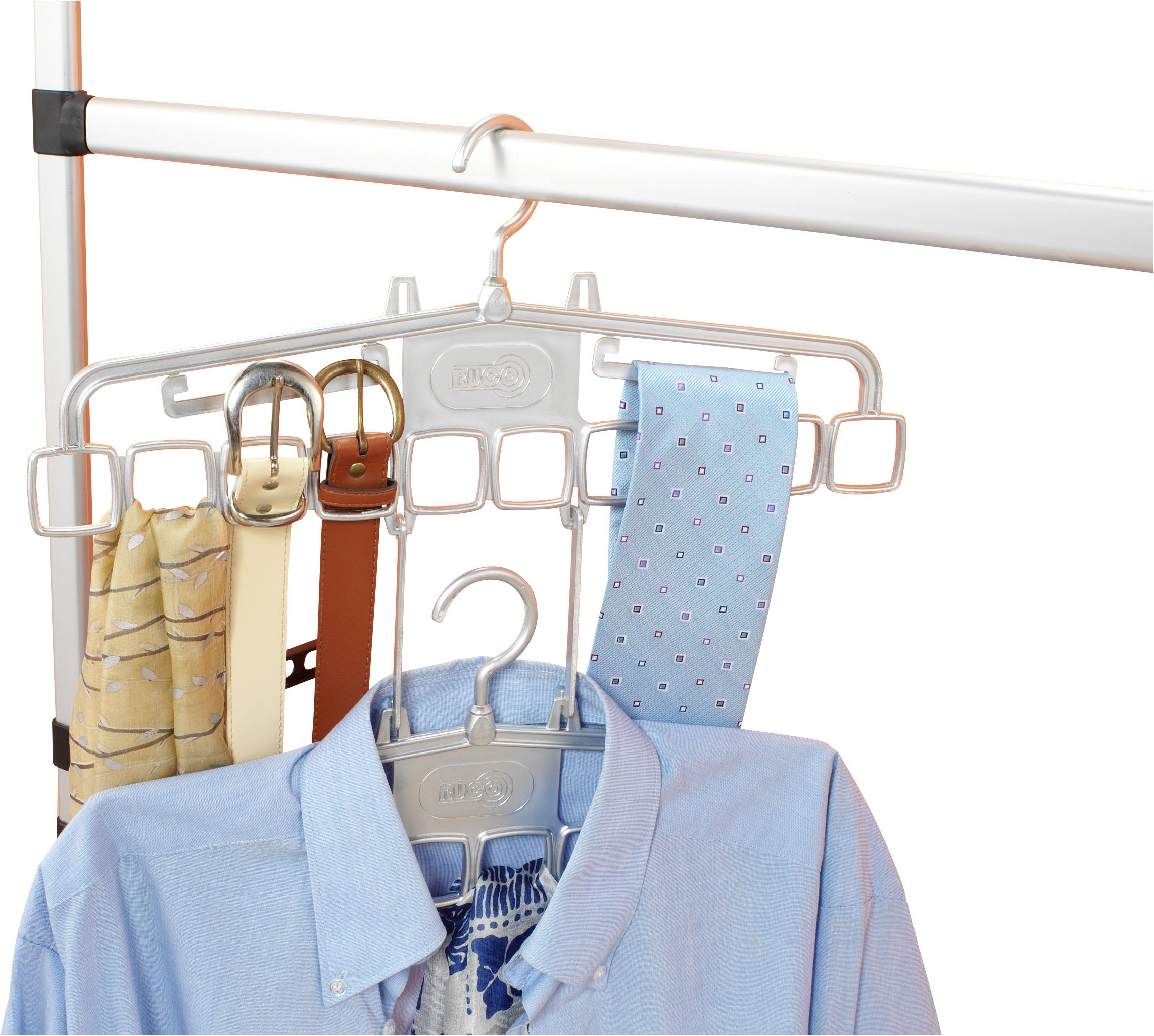 Mehrfach-Kleiderbügel RUCO "Variabler Kleiderbügel, 4er Set", silber, B:40cm H:20cm T:0,5cm, Kunststoff, Kleiderbügel, Kleiderbügel, Raumsparbügel, Krawattenhalter, Made in Germany