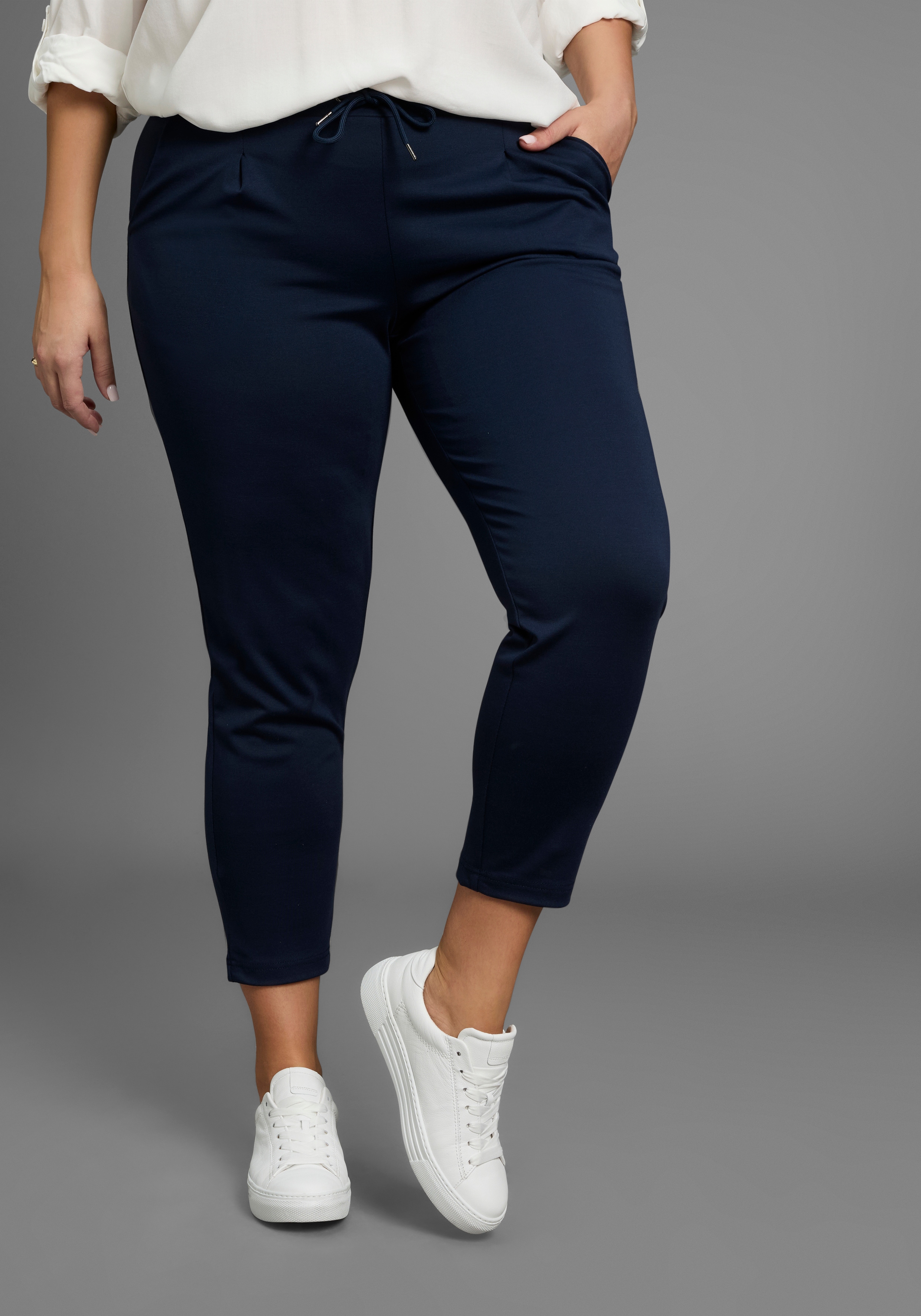 Jogger Pants LAURA SCOTT CURVE, Damen, Gr. 58, N-Gr, blau (navy), Milano Rib, Obermaterial: 65% Viskose, 30% Polyester, 5% Elasthan, unifarben, Basic, figurumspielend knöchellang, Hosen, im sportiven Look aus formstabilem, elastischem Stoff - GROSSE...