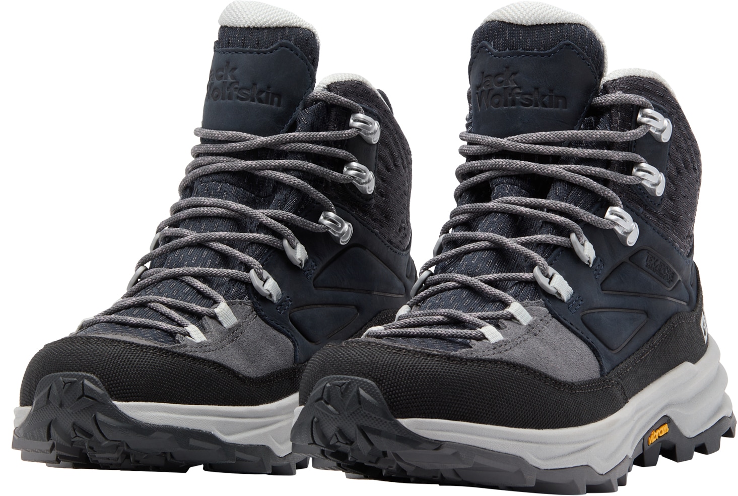 Wanderschuh JACK WOLFSKIN "CYROX TEXAPORE MID W", Damen, Gr. 43, grau (graphite), Synthetik, Textil, Schuhe Wanderschuh, Wasserdicht, Trekkingschuh