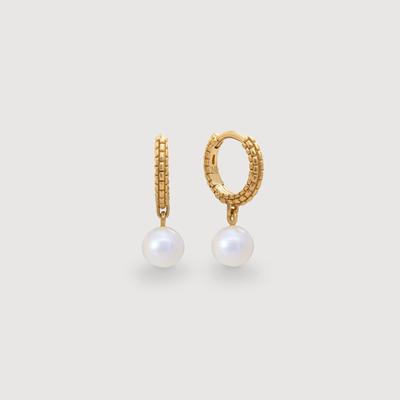 Gold Heirloom Round Pearl Huggie Earrings Pearl
