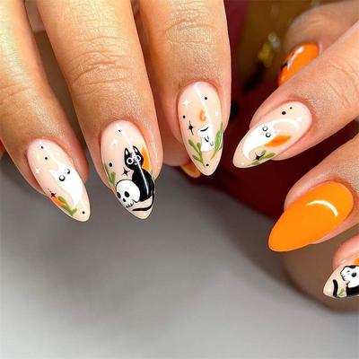 24 Pcs Halloween Press on Nails Long Stiletto Fake Nails Red Black Gradient False Nails with 3D Design Goth Acrylic Nails Press ons Halloween Glue on Nails Full Cover Reusable Stick on Nails for Women