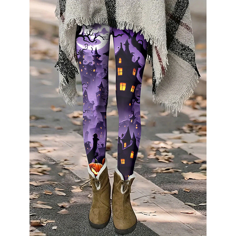 Women's Leggings Vacation Vintage Fashion Full Length High Waist Graphic Animal Printing Thermal Warm Soft Breathable Stretchy Formal Outdoor Vacation Violet Black Blue Spring Fall Winter Slim Fit