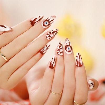 24 Pcs Halloween Press on Nails Long Stiletto Fake Nails Red Black Gradient False Nails with 3D Design Goth Acrylic Nails Press ons Halloween Glue on Nails Full Cover Reusable Stick on Nails for Women