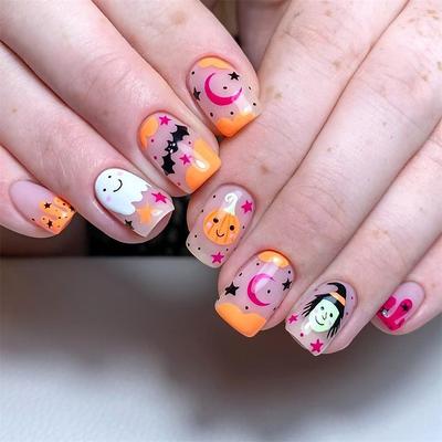 24 Pcs Halloween Press on Nails Long Stiletto Fake Nails Red Black Gradient False Nails with 3D Design Goth Acrylic Nails Press ons Halloween Glue on Nails Full Cover Reusable Stick on Nails for Women