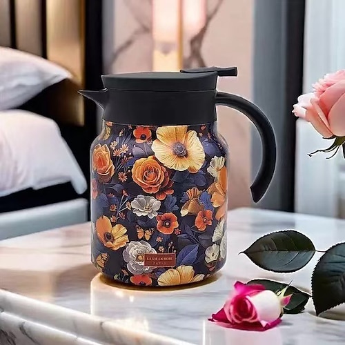 Thermos da tè con motivo floreale vintage, teiera isolata in acciaio inossidabile 316, grande capacità, bollitore per acqua calda con separazione del tè, design semplice per uso domestico, bollitore termico