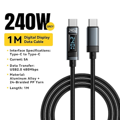 Cavo USB tipo C a USB C da 240 W, cavo caricabatterie a ricarica rapida PD 3.1 da 100 W per MacBook Pro, Xiaomi, Samsung, laptop, Essager