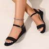 Schwarze Keilsandalen für Damen, 2022, Sommermode, runder Kopf, offene Zehen, Schnalle, Sandalen, lässig, bequem, Damenschuhe