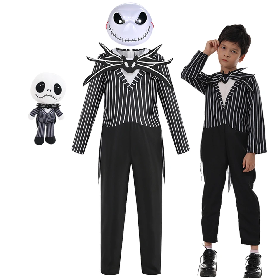2026 Jungen Heiligabend Gruseliges Skelett Jack Cosplay Gestreiftes Halloween-Kostüm