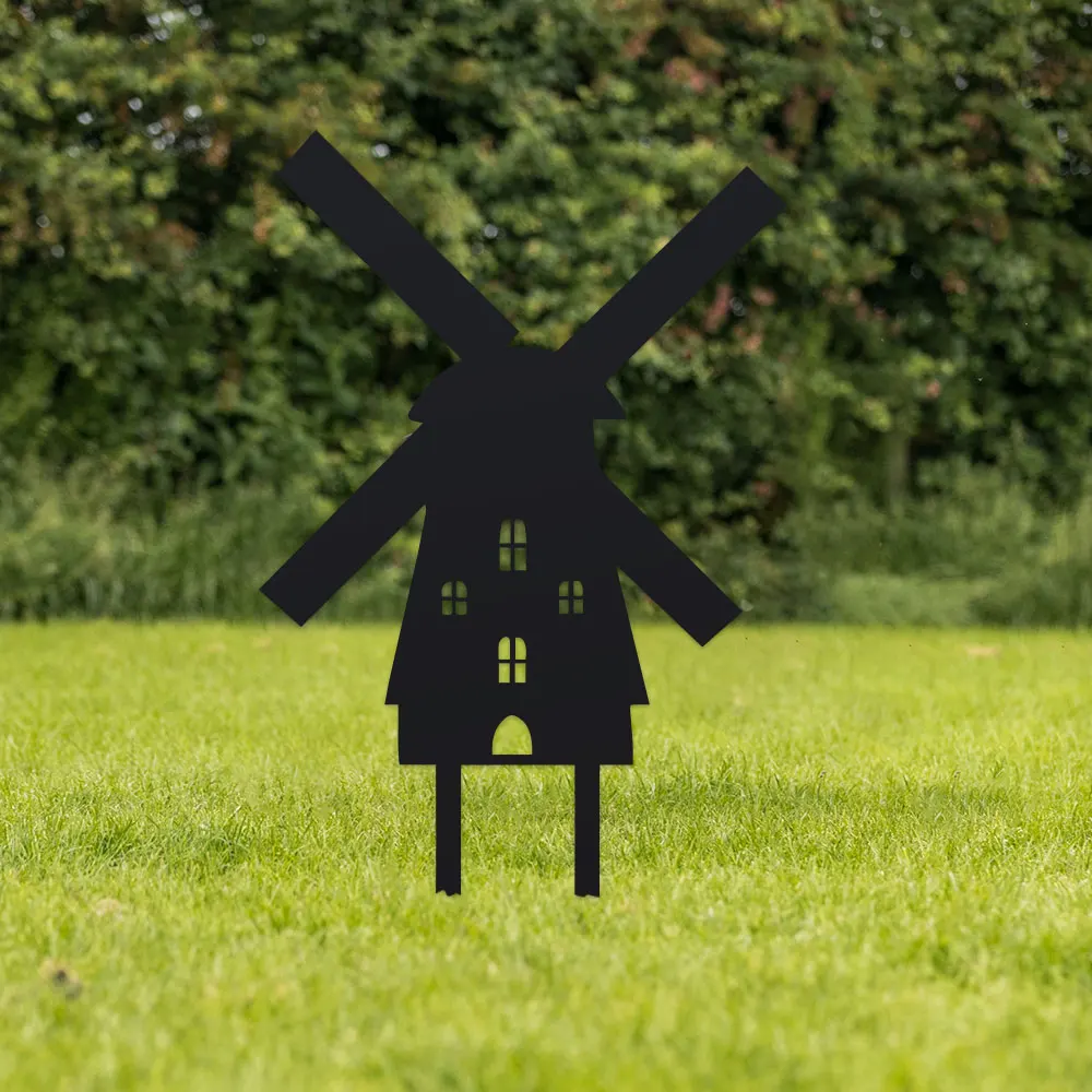 1 x bezaubernder europäischer Cottage-Windmühlen-Gartenstecker aus Metall – rustikale Outdoor-Dekoration mit rotierenden Klingen, Windmühlen für den Hof