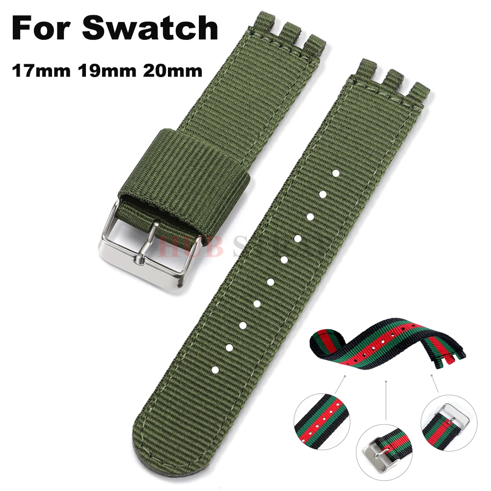 17mm 19mm 20mm Nylon Uhr Sport Armband für SWATCH Band Canvas Stoff Band für Frauen Männer Grün Schwarz Militär Uhr Zubehör