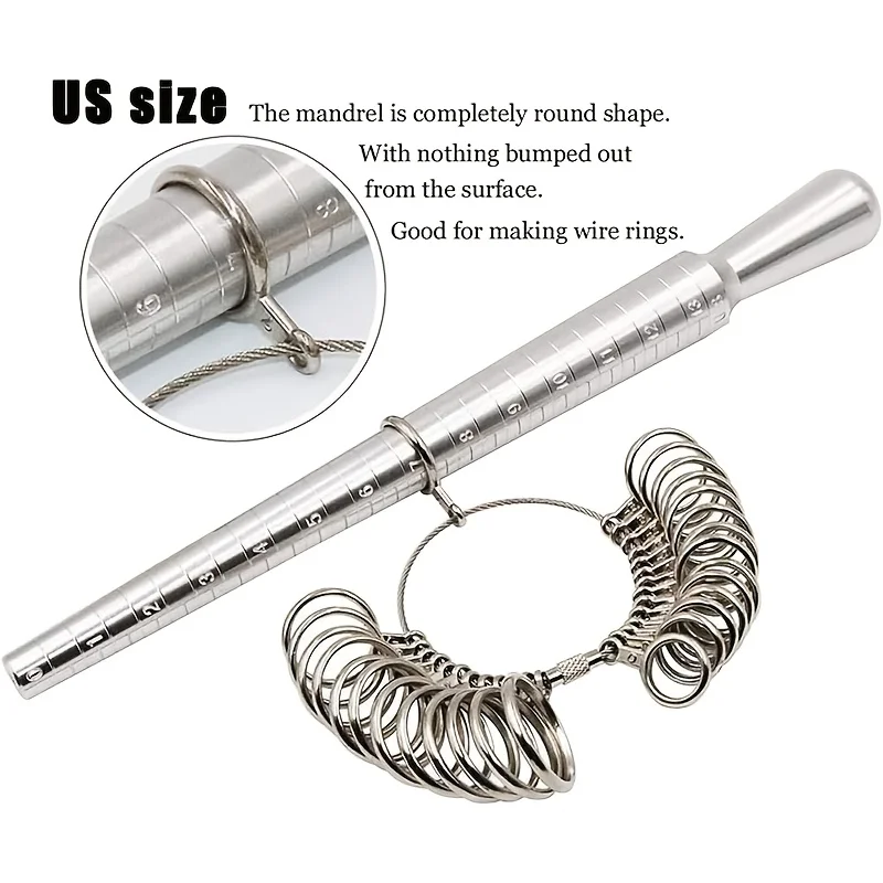 US Ring Sizer Messwerkzeug Metall Ring Dorn Ring Messgerät und Ring Sizer Damen Herren Ring Sizing Kit Fingerring Größenmessung Image