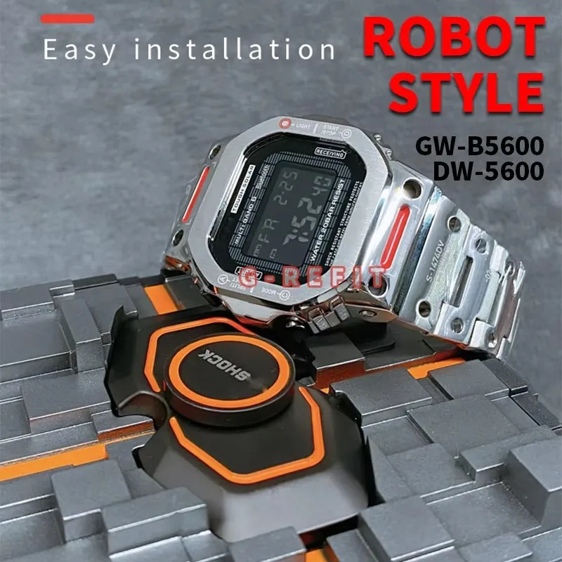 G-Refit Roboter im Mech-Stil DW5600 GWB5600 G5600E Titan GWM5610 GLX5600 Edelstahl-Uhrengehäuse Metalllünette Armband MechWarrior Image