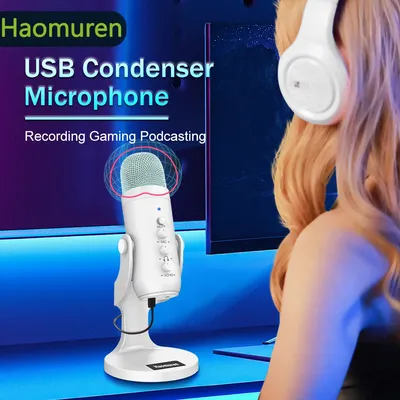 Haomuren Professional USB Condenser Microphone Studio Recording Microphone for PC Phone Computer Gaming Youtube Streaming K66