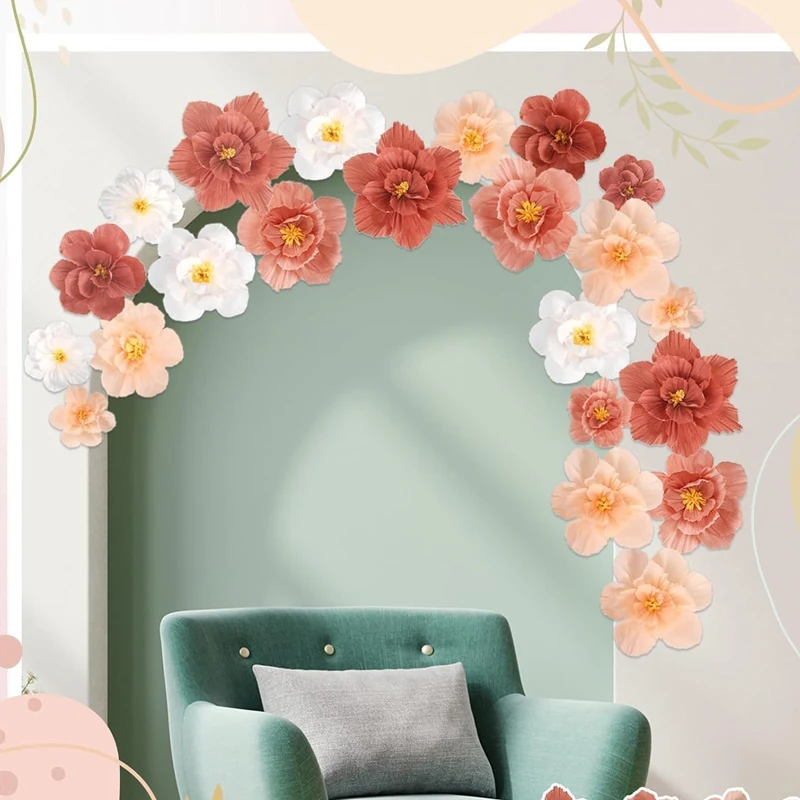 12 Stück Seidenblumen, Krepppapier-Blumendekoration, 20,32 cm, 25,40 cm, 30,48 cm, Hochzeit, Party, Baby, Braut, Geschenk, Party, Karneval, Party, Geburtstag, Kindergarten, Wanddekoration (Farbe Image