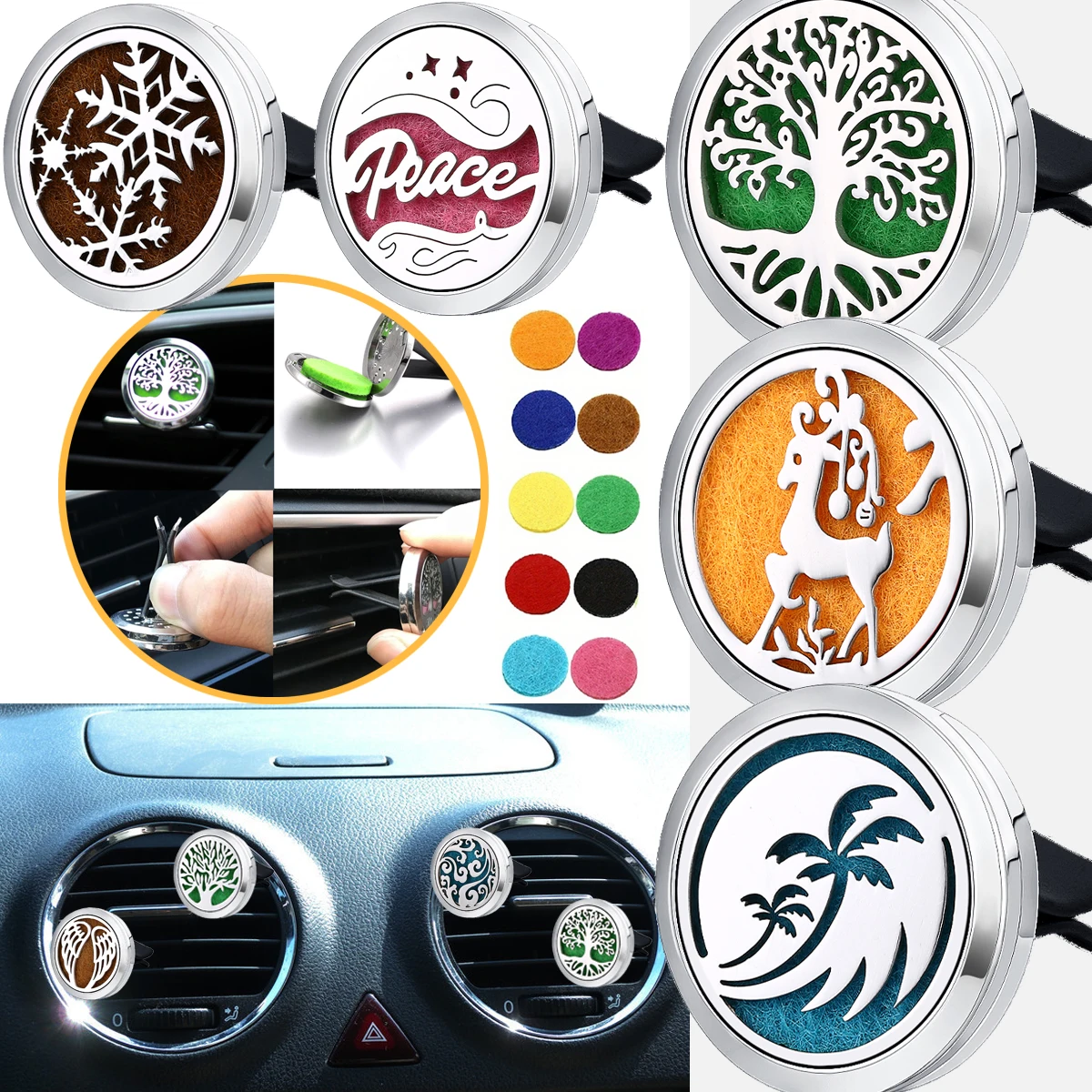 Auto-Diffusoren, 1 PC-Diffusor-Clip für Auto-Entlüftungsöffnungen (Duftchemikalien nicht im Lieferumfang enthalten), mit 10 PCS-Pads, Auto-AC-Entlüftungsinnenraum Image