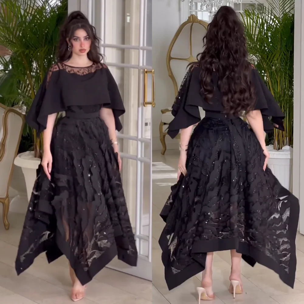 Maßgeschneiderte Jersey-Schärpe, gerüschte O-Ausschnitt-Midikleider in A-Linie, maßgeschneiderter Anlass, klassische, elegante Größen erhältlich