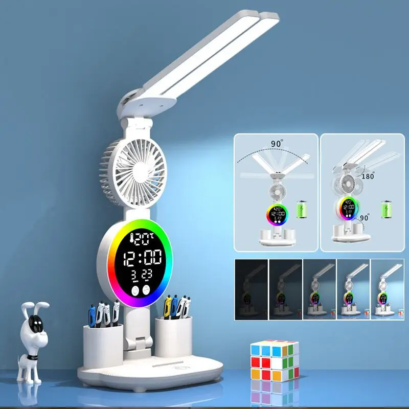 Led Tisch Lampe Wiederaufladbare Für Studie Schreibtisch Lampe Lesen Nachtlicht Mit Fan Uhr Display Zimmer Nacht Lesen Led Schreibtisch Lichter