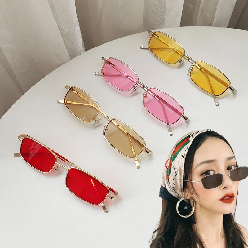 Retro Quadrat Sonnenbrille Candy Farbe Vintege Metall Katze UV400 Weibliche Sommer Straße Brillen für Frauen Korea Stil Gafas De Sol Image