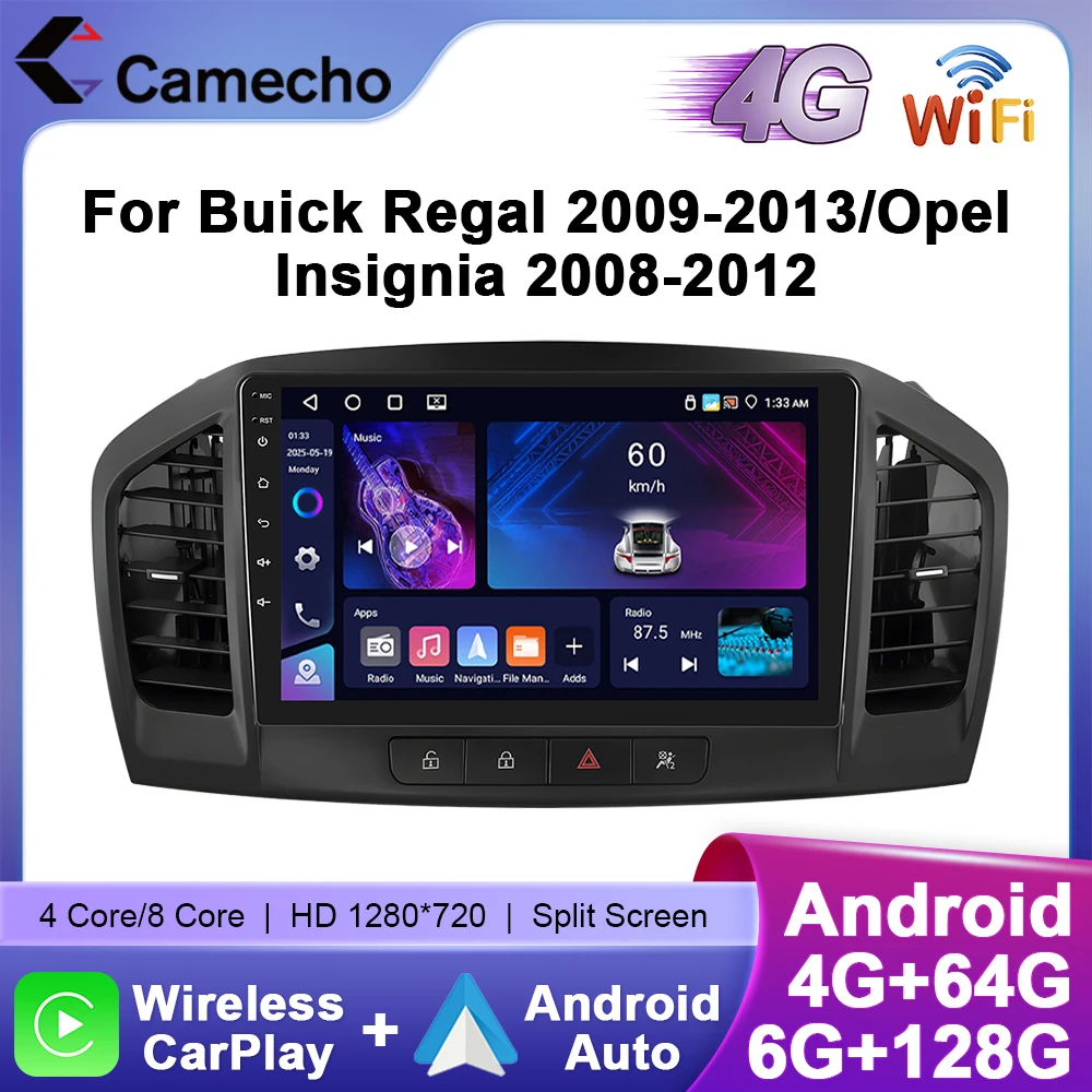 Camecho 6 + 128G Autoradio Für Buick Regal 2009-2013 / Opel Insignia 2008-2012 Drahtlose CarPlay Android Auto GPS Stereo 4G Wifi Image
