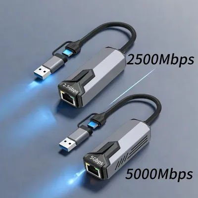USB-A/USB-C to Ethernet Adapter 2500Mbps 5000Mbps Thunderbolt4 Compatible RJ45 Network Card for Macbook Pro Laptop NAS PC Gaming