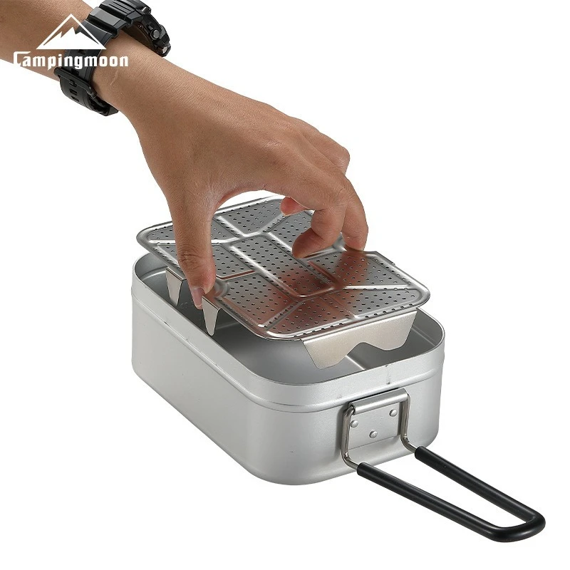 CAMPINGMOON 1609-W Camping-Lunchbox, Bodennetz, Picknick im Freien, verdicktes Dampfnetz aus Edelstahl und hochdampfendes Blatt Image