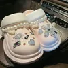 Luxus Kristall Blume Schuh Charms Set Große Runde Perle Kette Clogs Sandalen Zubehör Abnehmbare DIY Schuh Schnalle Dekoration Sets