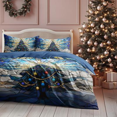 Christmas Snow Scenery 100% Cotton Christmas Comforter Set Full 3-Piece Holiday Duvet Cover for Kids - Soft Cozy