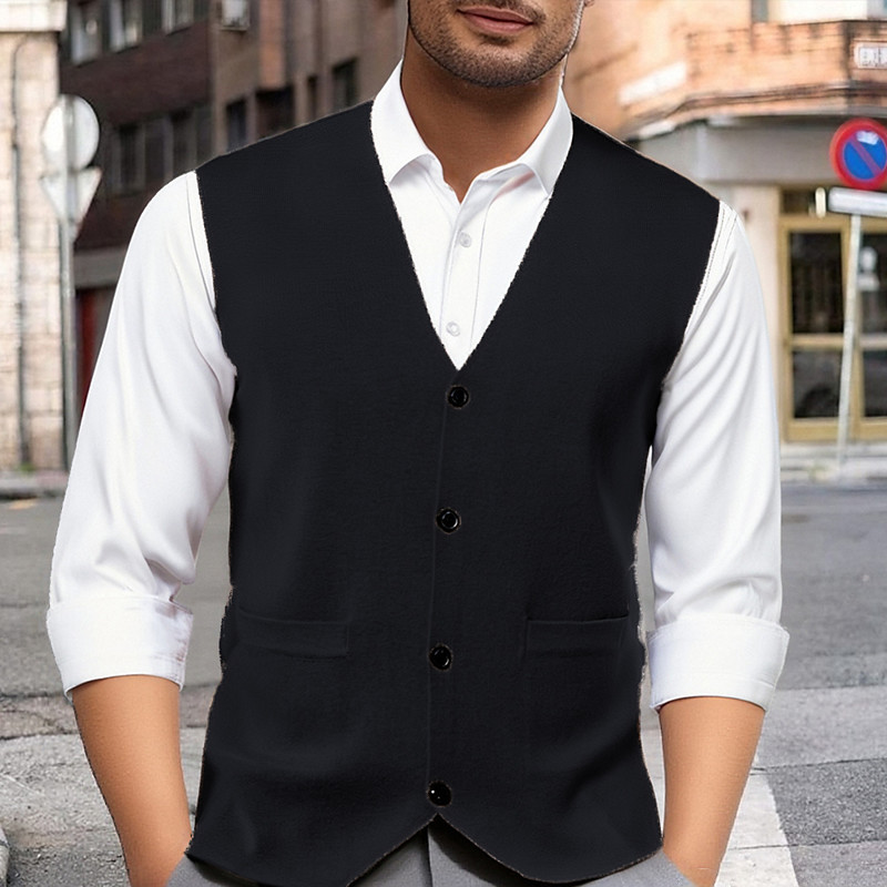 Men's Sweater Vest Dress Sweater Vest Knitwear Cardigan Vest Ribbed Knit Regular Tops Pocket Buttons Plain V Neck Fashion Classic Vacation Daily Wear Clothing Apparel Fall Winter Navy Blue Blue S M L