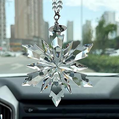Crystal Snowflake Suncatcher Christmas Tree Ornament Pendant Crystal Sun Catcher Car Interior Decoration Window Garden Chandeliers for Home Garden Decor