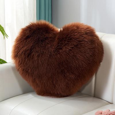 Wine red and Gray Heart-Shaped Pillow, Faux Fox Fur Heart Decorative Cushion for Bed, Soft Fluffy Throw Pillow for Chair, Sofa, Living Room - Plush Accent Pillow for Home Decor