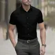 Camicia casual da uomo in tinta unita 2025, tessuto elasticizzato a maniche corte in tinta unita di alta qualità, camicia da lavoro, taglie XS-6XL
