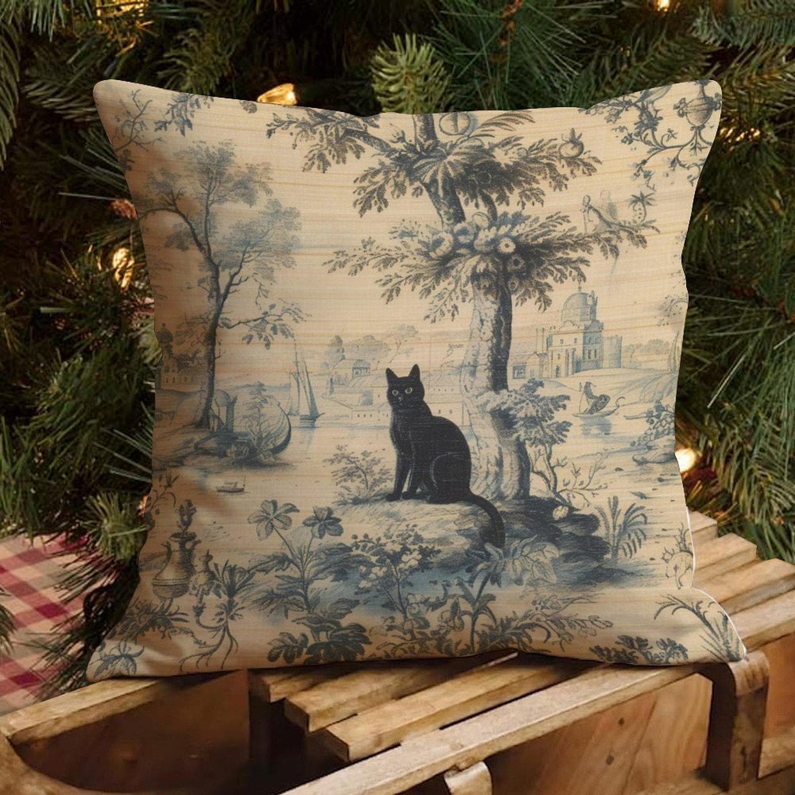 Federa per cuscino stile Chinoiserie, federa per cuscino stile Chinoiserie con gatto nero, federa per cuscino stile French Country, cuscino orientale,