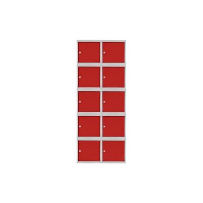 PROREGAL Mega Deal | 10x Schließfachwürfel Blocky mit Zylinderschloss + 2 Schlüssel | HxBxT 40x40x40cm | Lichtgrau/Rot | Tresor, Schließfach Image