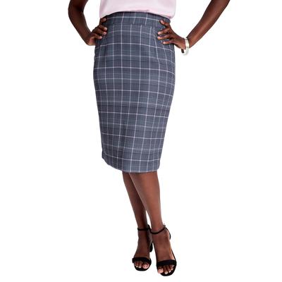 Plus Size Women's Tummy Control Bi-Stretch Pencil Skirt by Jessica London in Grey Sky Stripe Plaid (Size 16 W)