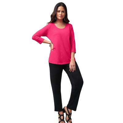 Plus Size Women's Stretch Cotton Scoop Neck Tee by Jessica London in Pink Burst (Size 12) 3/4 Sleeve Shirt