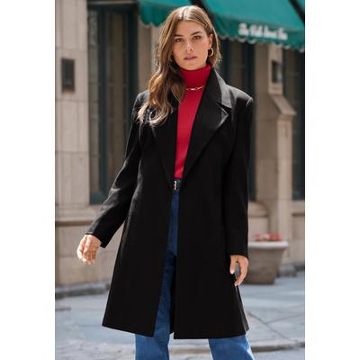 Plus Size Women's Plus Size A-Line Belted Wool Blend Coat by Roaman's in Black (Size 32 W)