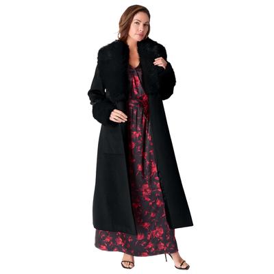 Plus Size Women's Faux Fur Trimmed Wool Blend Coat by Roamans in Black (Size 28 W)