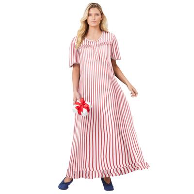 Plus Size Women's Long Floral Print Cotton Gown by Dreams & Co. in Red White Stripe (Size 2X) Pajamas